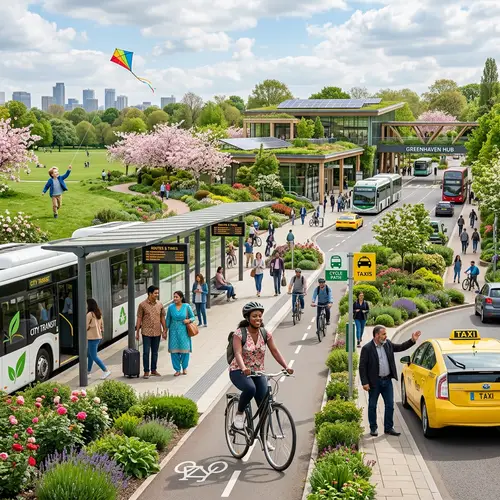 Bustling Transportation Hub in Green Environment