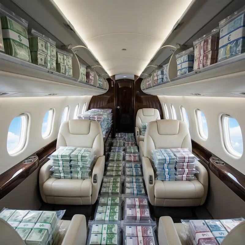 Airplane Filled with Assorted Banknotes