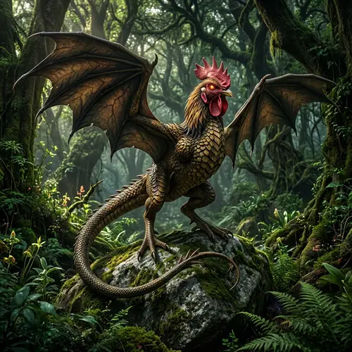 Cockatrice: Mythical Creature with Rooster Head & Dragon Body
