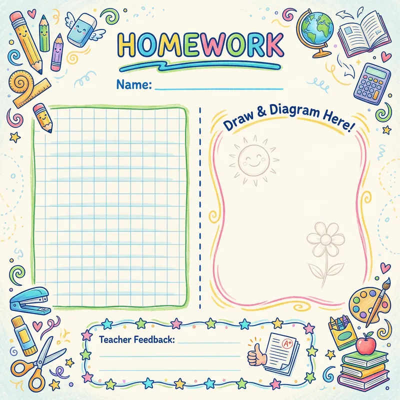 Vibrant Homework Design | Grid Patterns, Doodles & Feedback Vibrant Homework Design | Grid Patterns, Doodles & Feedback