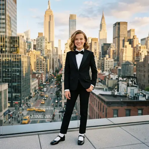 13-Year-Old Girl in Stylish Tuxedo | NYC Cityscape Backdrop