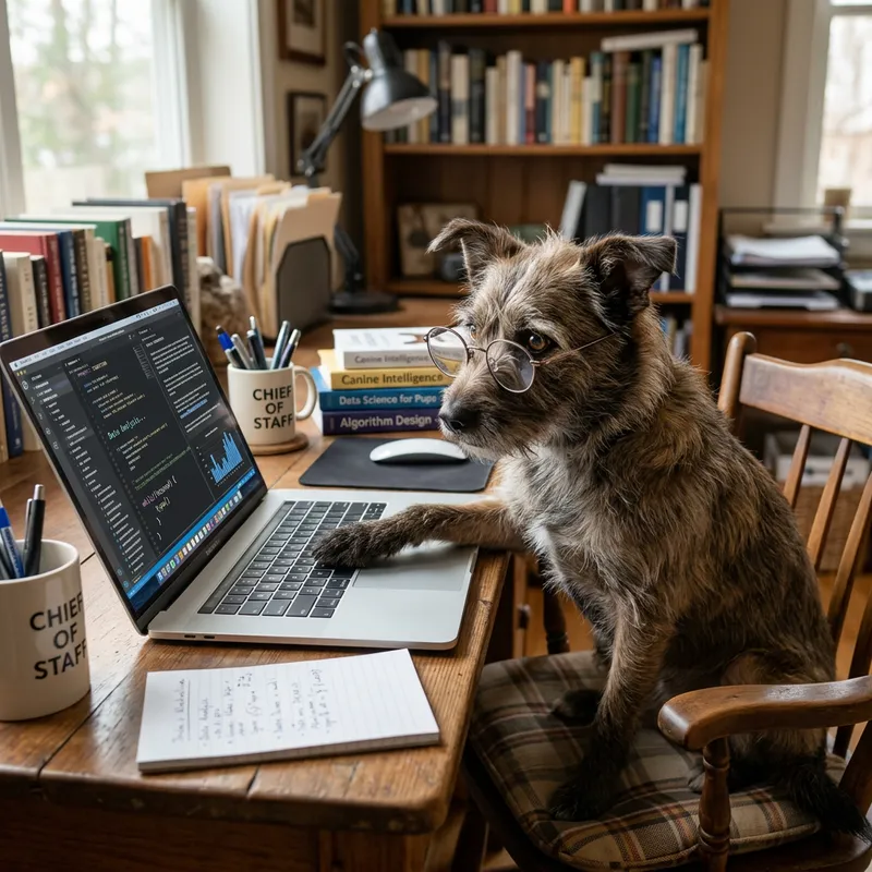 Smart Dog in Glasses Using Laptop Smart Dog in Glasses Using Laptop