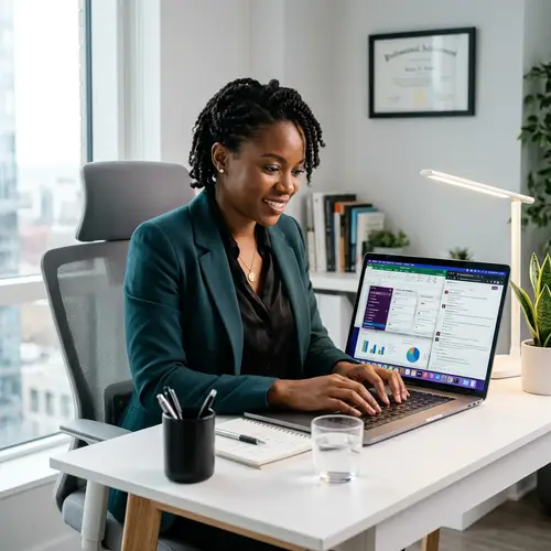 Ebony Woman Typing on Laptop for Professional Work
