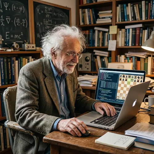 Theoretical Physicist Winning AI Chess Game - Symbolizing Competition Ahead