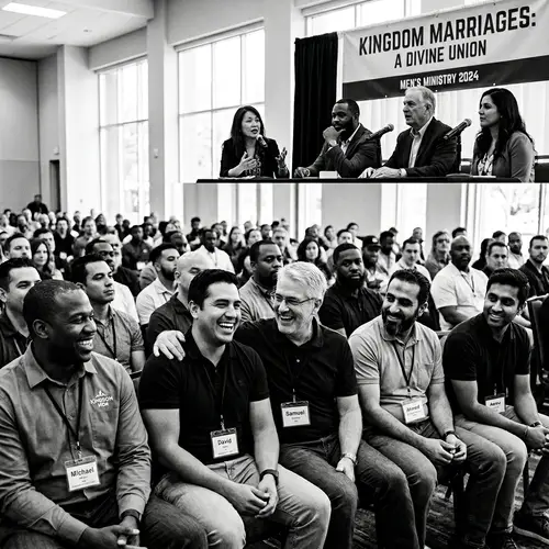 Diverse Christian Men's Marriage Seminar with Speakers Panel | Candid Documentary Photo