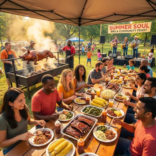 Lively Whole Hog BBQ Event with Vibrant Summer Vibes