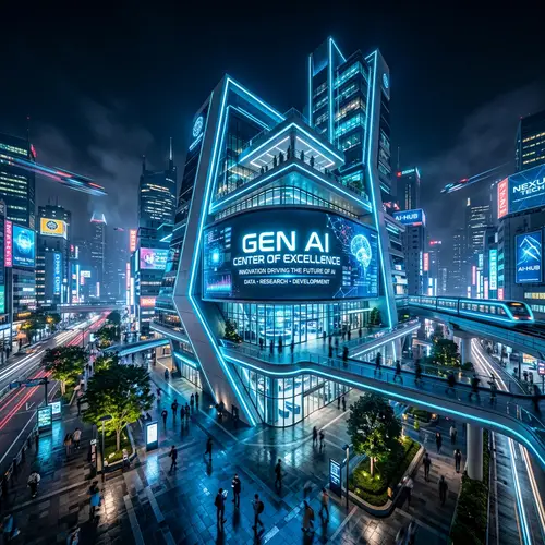 Gen AI Center of Excellence | Futuristic Tech Hub with Minimalist Design