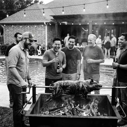 Festive Backyard BBQ with Rotisserie Pig | Professional Food Photography