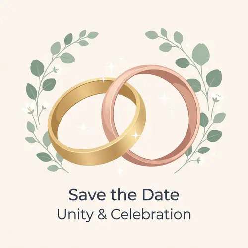 Elegant Rings Embraced | Modern Vector Art | Wedding Invitations
