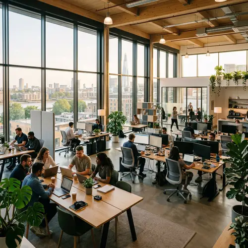 Modern Tech Office with Airy Windows & Warm Lighting