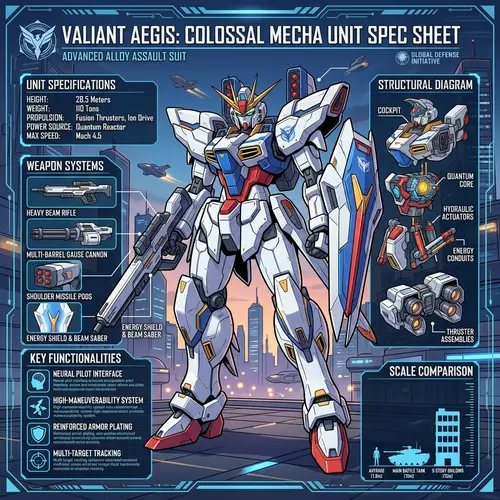 White Gundam Infographic - Mecha Robot Specs, Scale & Design