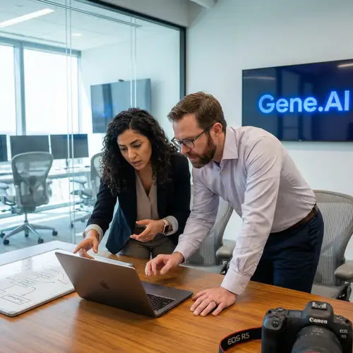 Tech Director & Expert Discussing Gene.AI in Modern Office