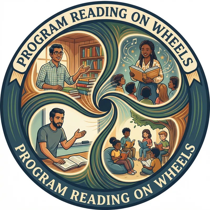 Illustrative Logo: Program Reading on Wheels for Educational Journey