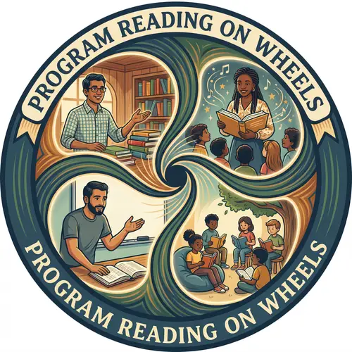 Program Reading on Wheels: Illustrated Logo for Educational Journey