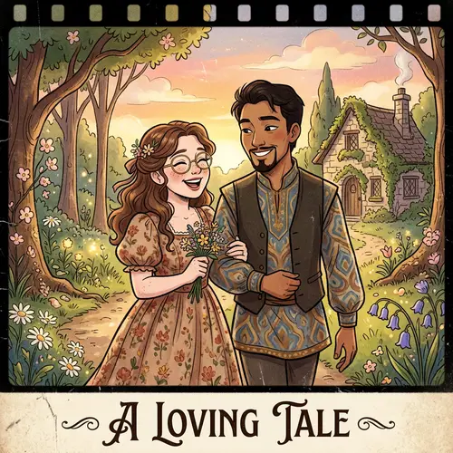 Vintage Fairytale Animation Style Couple Illustration