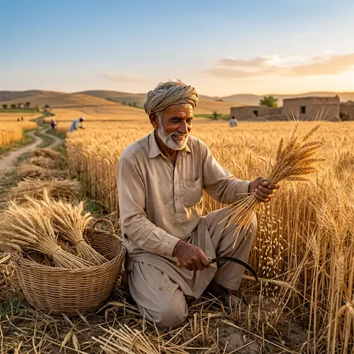 Experienced Pakistani Farmer Harvesting Wheat Crop | Rural Scene