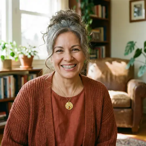 Smiling Mature Hispanic Woman with Braces