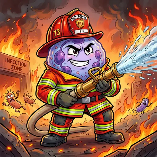 Neutrophil Cell as a Cartoon Firefighter Hero