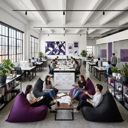 Creative Minimalist Office Space in Purple & Black