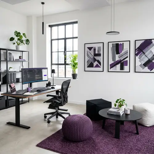 Creative Minimalist Office Design in Purple & Black