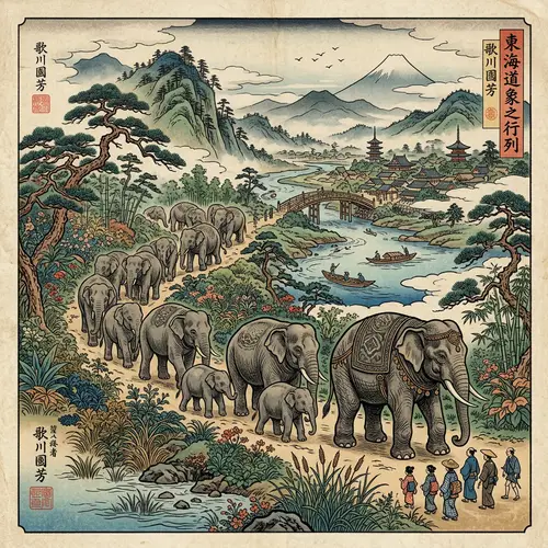 Japanese Edo Period Elephant Painting | Vibrant Colors & Detail