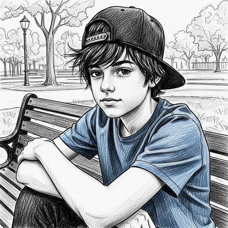 Sketch of a Boy in a Black Cap Sketch of a Boy in a Black Cap