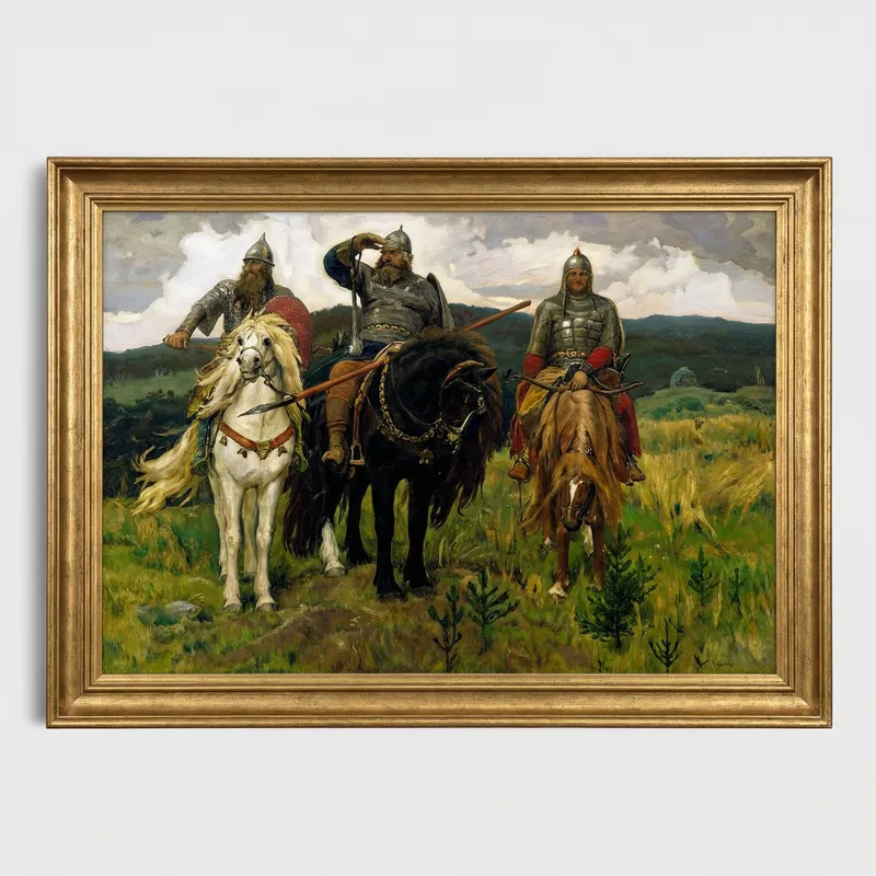 Russian Warriors on Horses in Fields | Ancient Battle Scene Painting