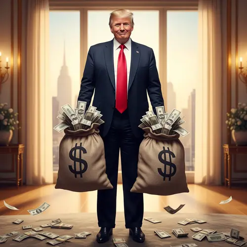 Donald Trump with Money Bags: A Wealthy Icon