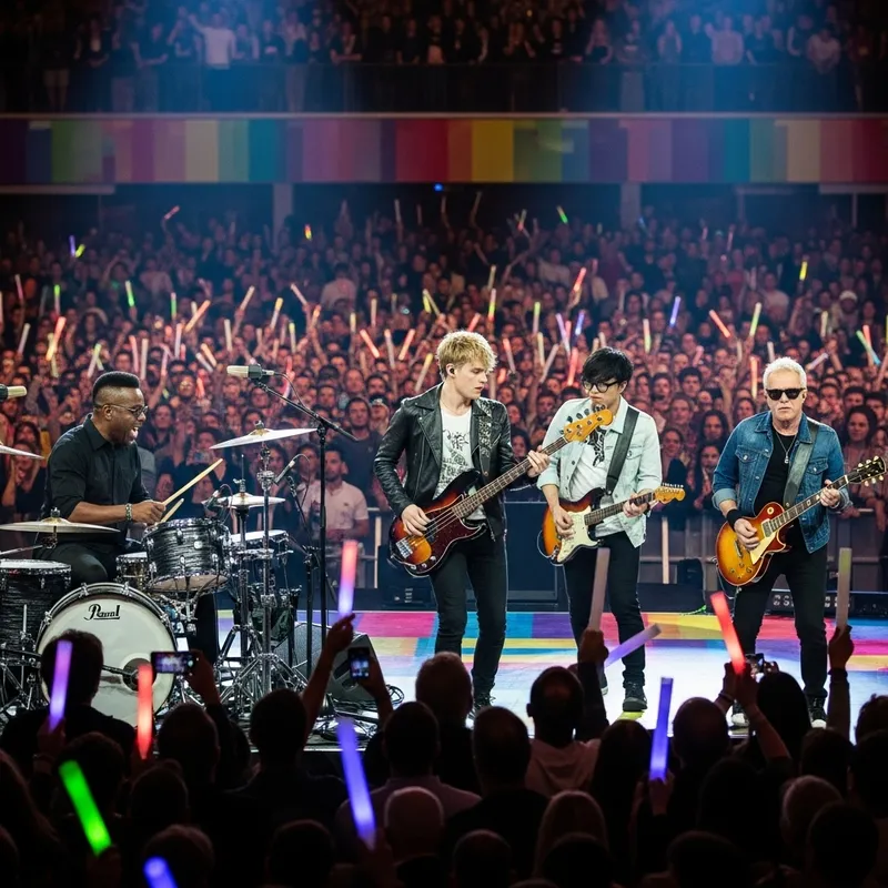 Live Performance by 4 Male Musicians on Stage