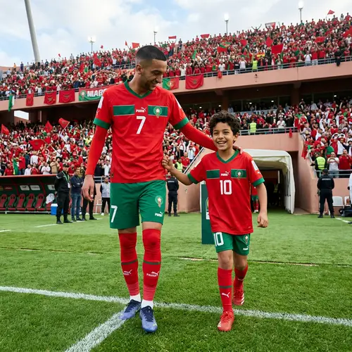 10-Year-Old Child Joins Moroccan Football Player on Field