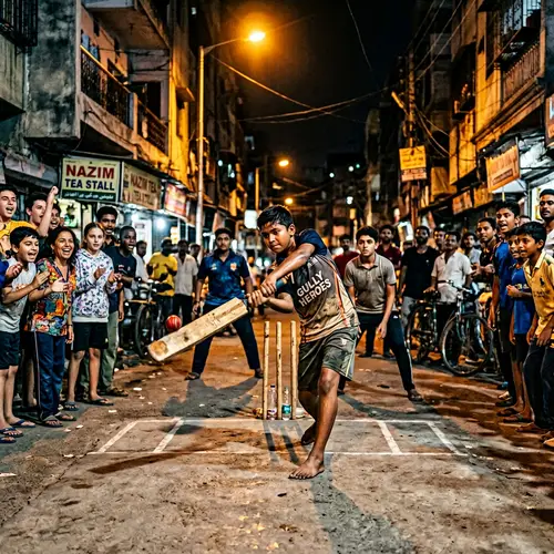 Late-Night Street Cricket: Fierce Competition with Cultural Diversity