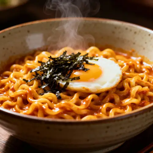 Delicious Korean Carbonara Buldak Noodles Recipe