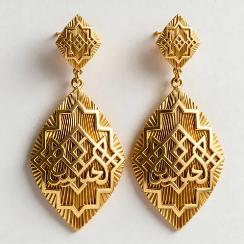 Gold Pleated Arabic Pattern Earrings