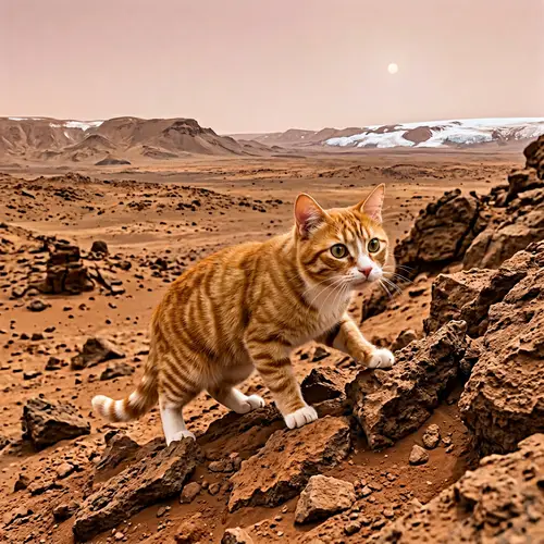 Curious Cat Exploration on Mars | Shiny Coat & Orange-Red Terrain