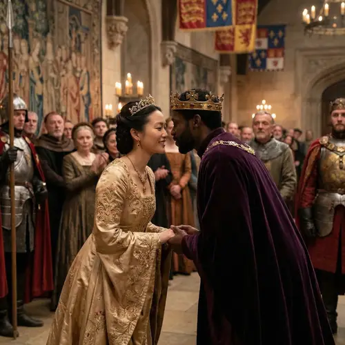 Princess and King Kissing at Coronation Ceremony