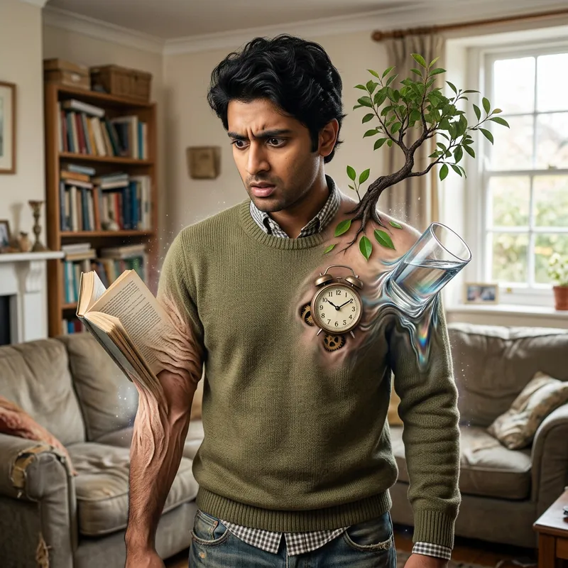 Surreal Confusion: A South-Asian Man Absorbing Objects