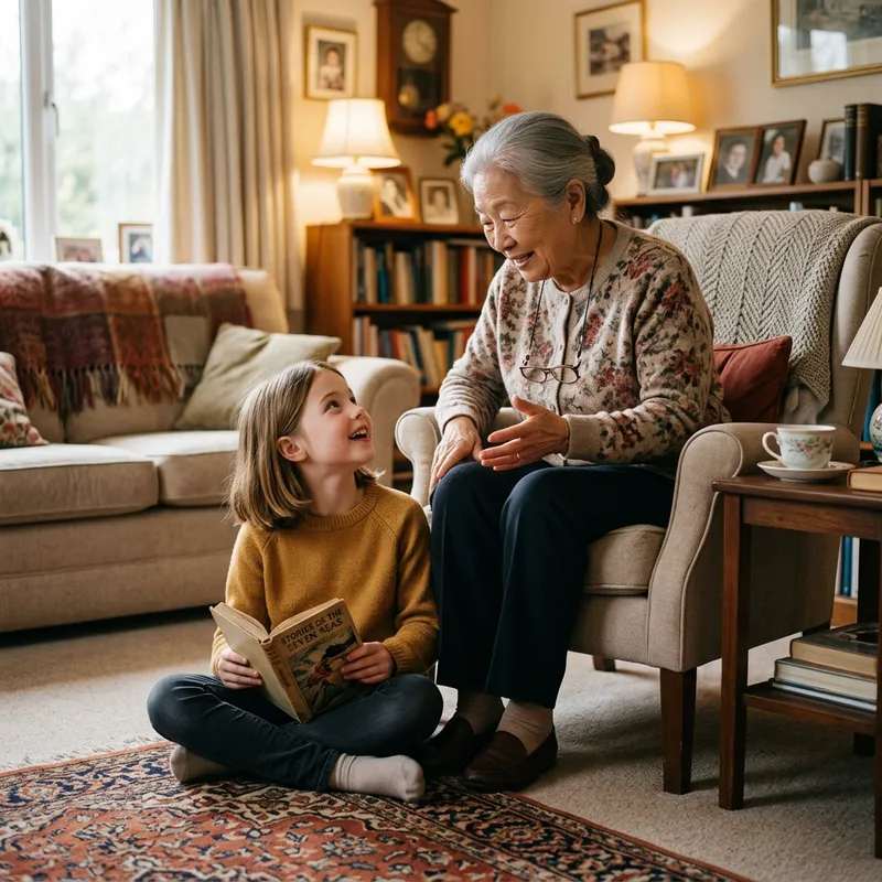 Inspirational Intergenerational Chat Between Girl and Elderly Woman