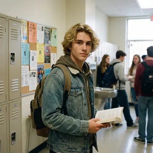 Realistic 18-Year-Old Caucasian Boy in School Setting