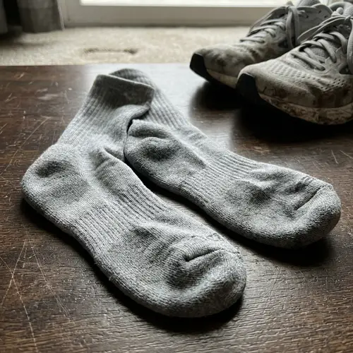 Sweaty Grey Socks After 12-Hour Wear | Damp and Soaked