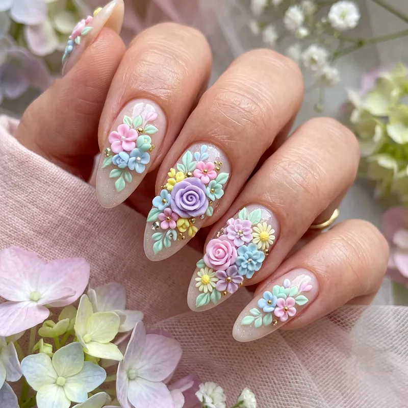 3D Floral Nail Art in Pastel Colors | Stunning Design Details 3D Floral Nail Art in Pastel Colors | Stunning Design Details