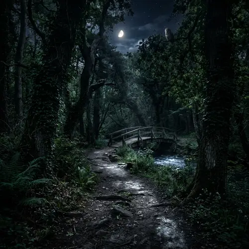 Mystic Night Pathway: Moonlit Shadows & Whispering Leaves