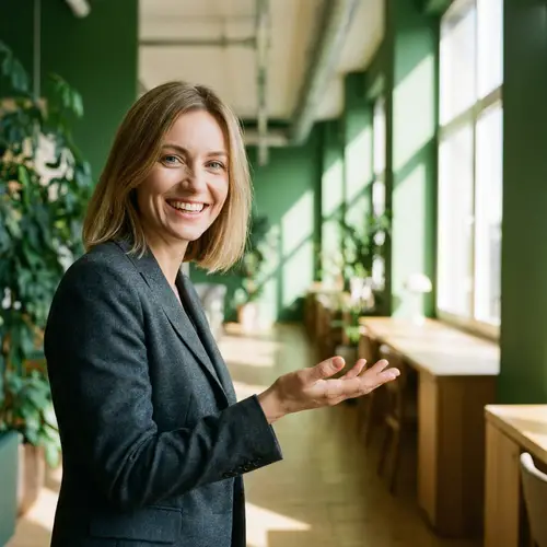 Welcoming European Businesswoman in Green Office