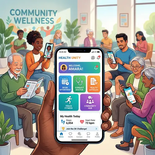 Health Community App Interface | Icons for Appointments, Consultations, Articles & Fitness