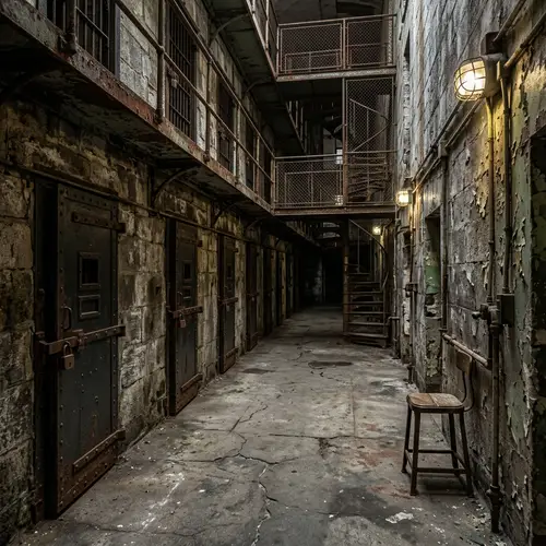 Forgotten Penitentiary: Eerie Prison Setting with Rusty Bars