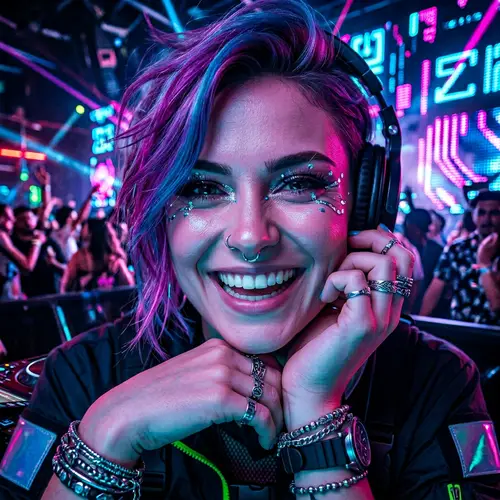 Edgy Cyberpunk DJ Headshot - Vibrant & Dynamic Art