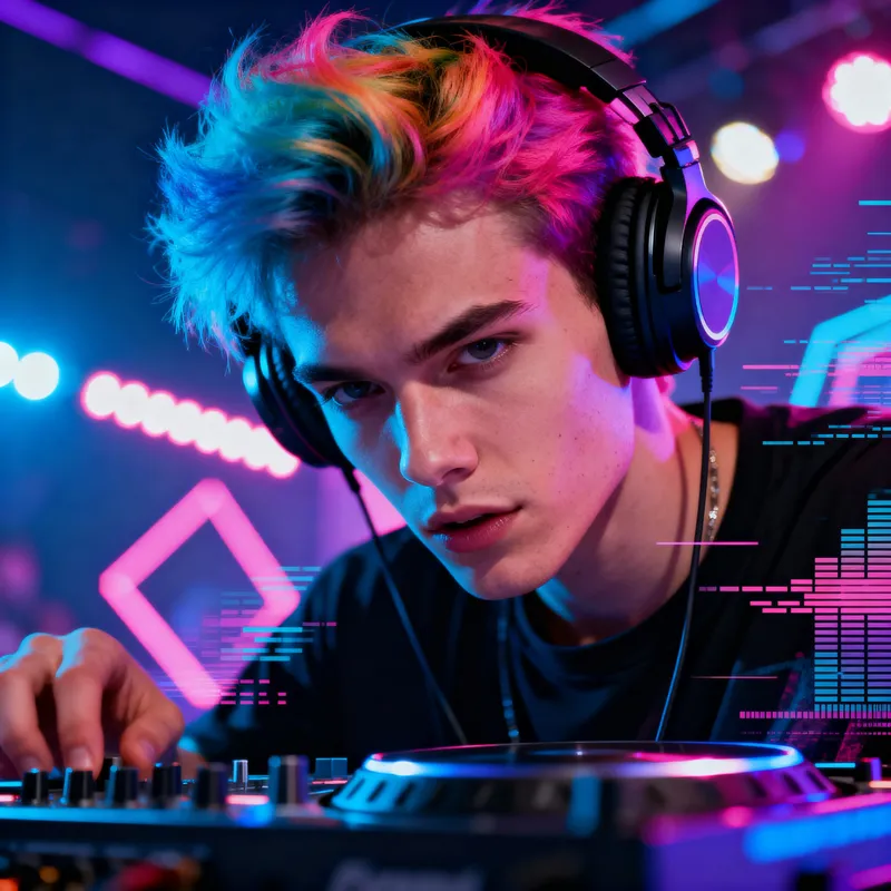 Edgy Cyberpunk DJ Headshot - Vibrant & Dynamic Art Edgy Cyberpunk DJ Headshot - Vibrant & Dynamic Art