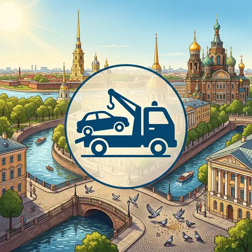 Summer Day in St. Petersburg: Tow Truck Icon Amid Historical Charm