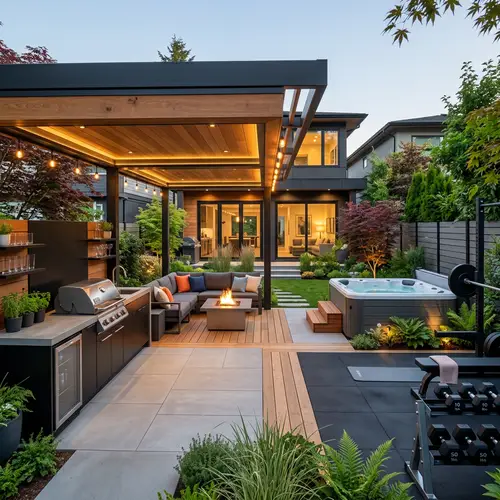 Modern Backyard Patio Design with BBQ & Jacuzzi
