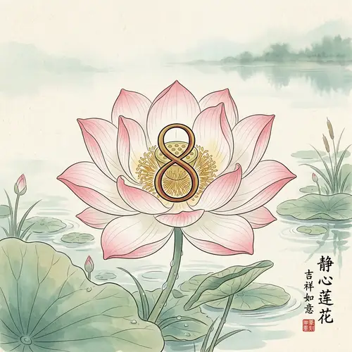 Lotus Flower with Number 8 Drawing