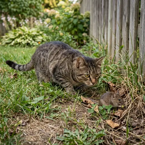 Domestic Cat Hunting Mouse - Nature's Predatory Scene